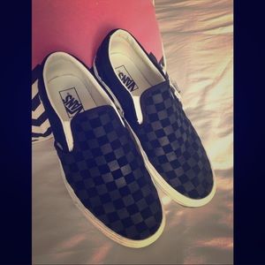 Vans Black on Black Checkered Slip On
